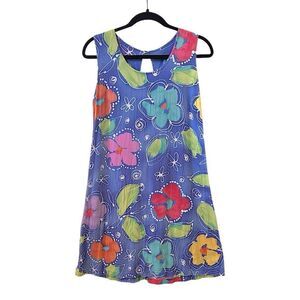 Vintage Jams World Tank Minidress — Floret Blue Print, Made in Hawaii, Rare Sz S